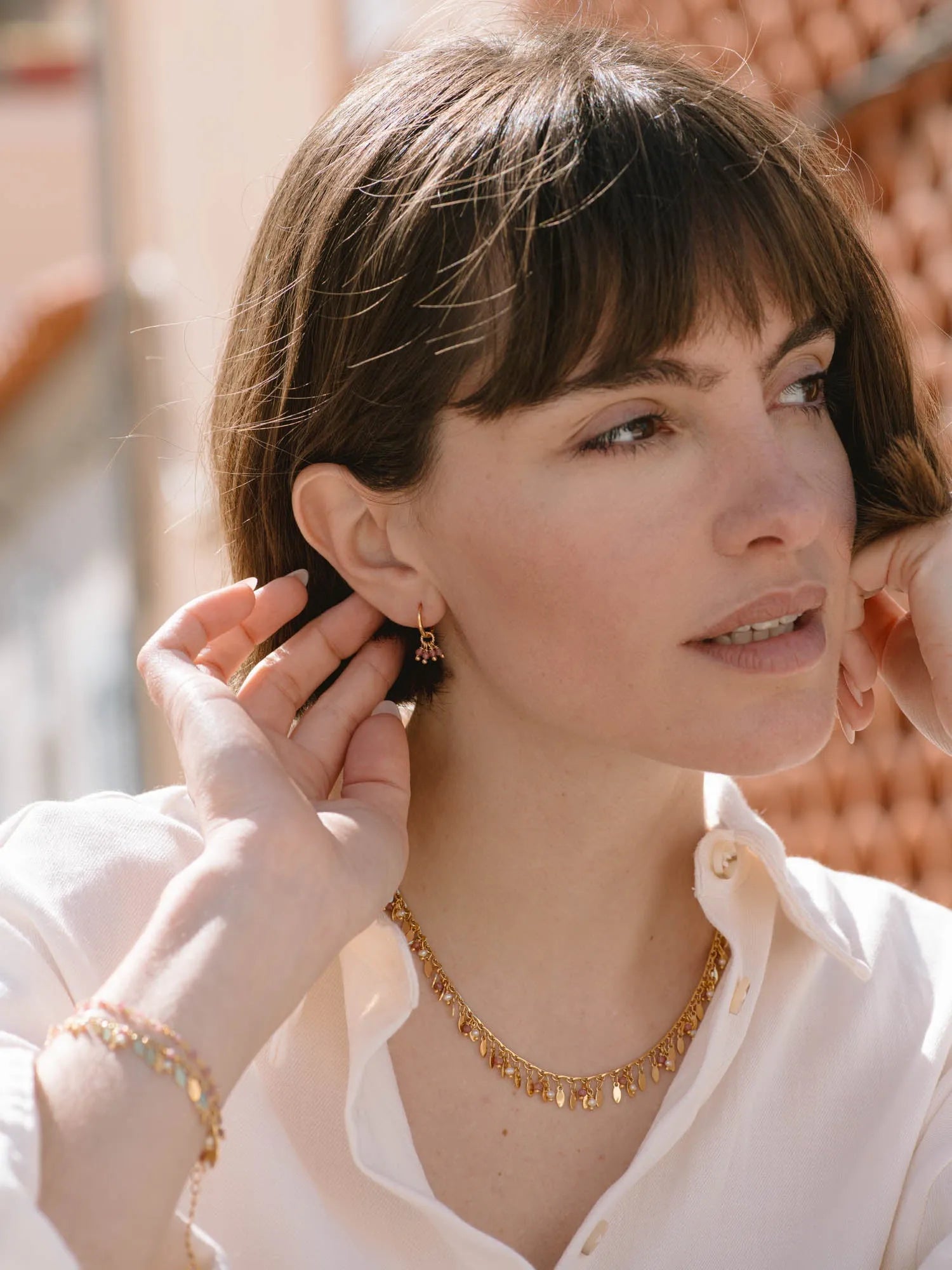 AUBE MINI CREOLES ROSE-Colliers / Necklaces-Les Petites Pampilles