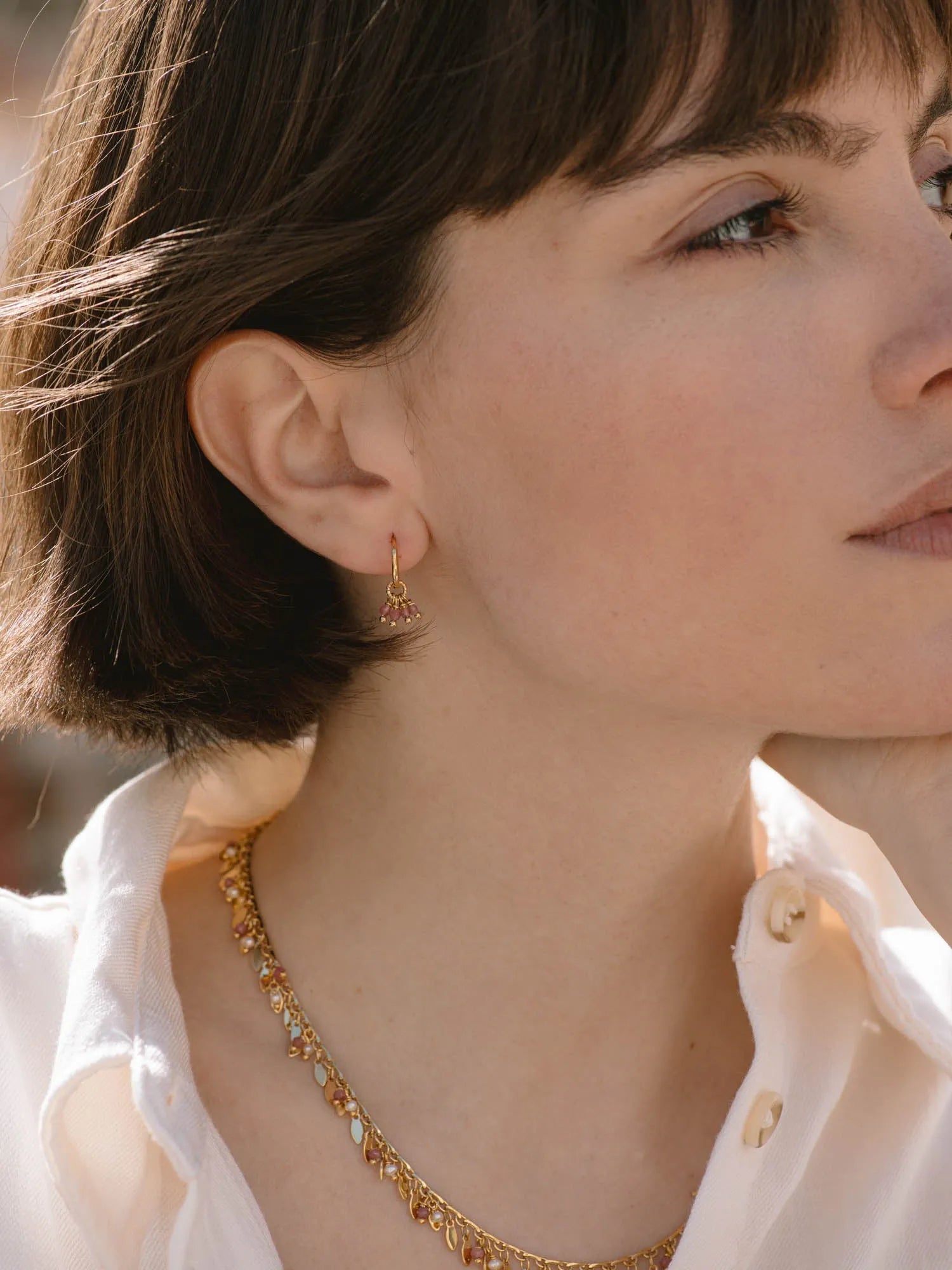 AUBE MINI CREOLES ROSE-Colliers / Necklaces-Les Petites Pampilles